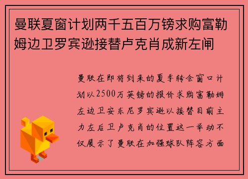 曼联夏窗计划两千五百万镑求购富勒姆边卫罗宾逊接替卢克肖成新左闸 曼联夏窗计划两千五百万镑求购富勒姆边卫罗宾逊接替卢克肖成新左闸