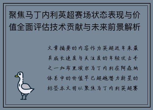 聚焦马丁内利英超赛场状态表现与价值全面评估技术贡献与未来前景解析